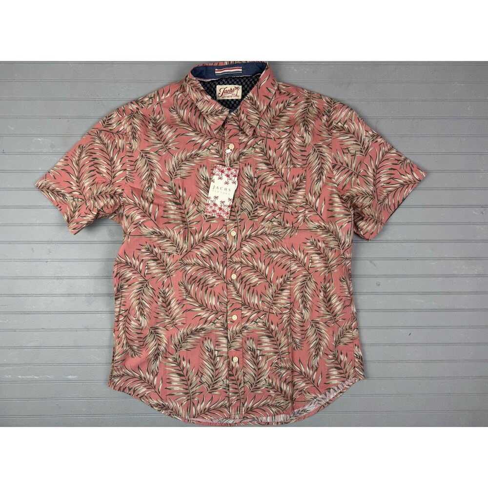 Jachs Size L Mens Shirt Hawaiian Print Pink Green Multi Short Sleeve Button Up